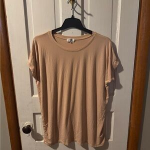 Short Sleeve Rolled Sleeve Piko Top - tan